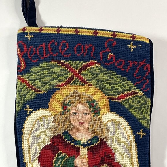 Sferra Wool Needlepoint Handmade Christmas Stocking Peace On Earth Angel EUC - Picture 2 of 6